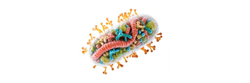 3D illustration of a virus structure used to explain how functional foods support immunity and overall health.