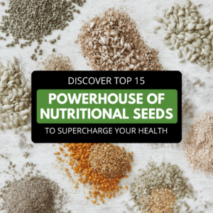 Various healthy seeds like flax, chia, and sunflower arranged on a white surface, highlighting their nutritional benefits