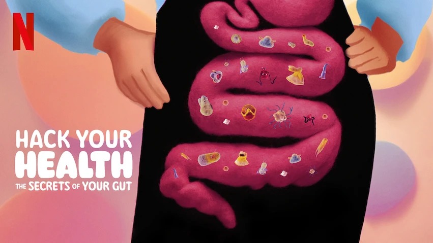 hack your health Netflix documentary poster showing illustrated gut and microbes