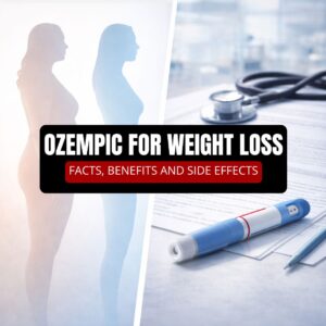 Ozempic injection for weight loss showing body transformation and medical background highlighting benefits risks and side effects
